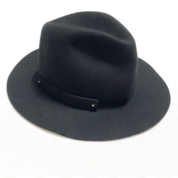 Anthropologie Amelia Black Wool Fedora Hat Studs Accent Boho Western Coastal main image 7
